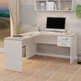Mesa De Escritório Em L 120x150cm Com Gaveta Tampo 3cm Carvalho / Branco