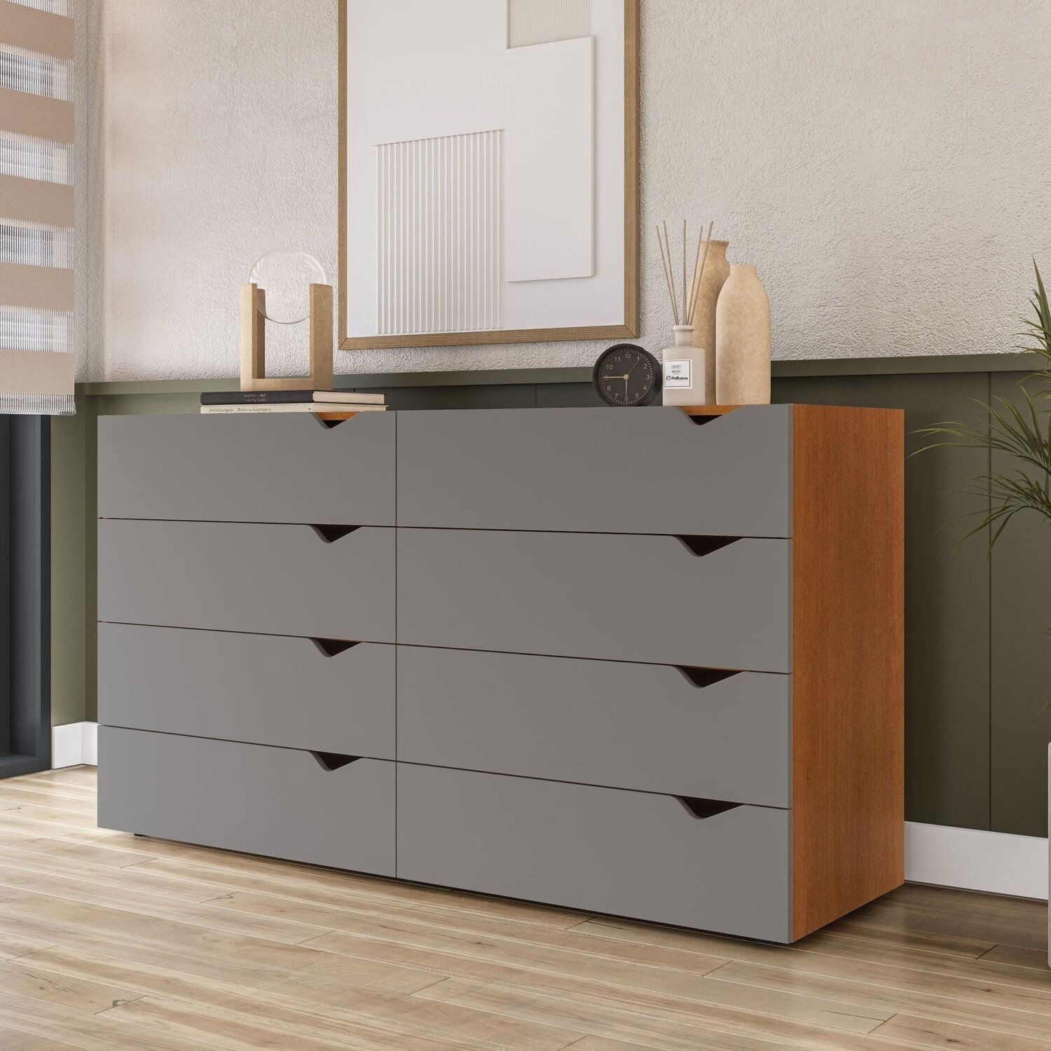 Cômoda 8 Gavetas 83,5x150,1x46 Cm Porto Freijó/cinza