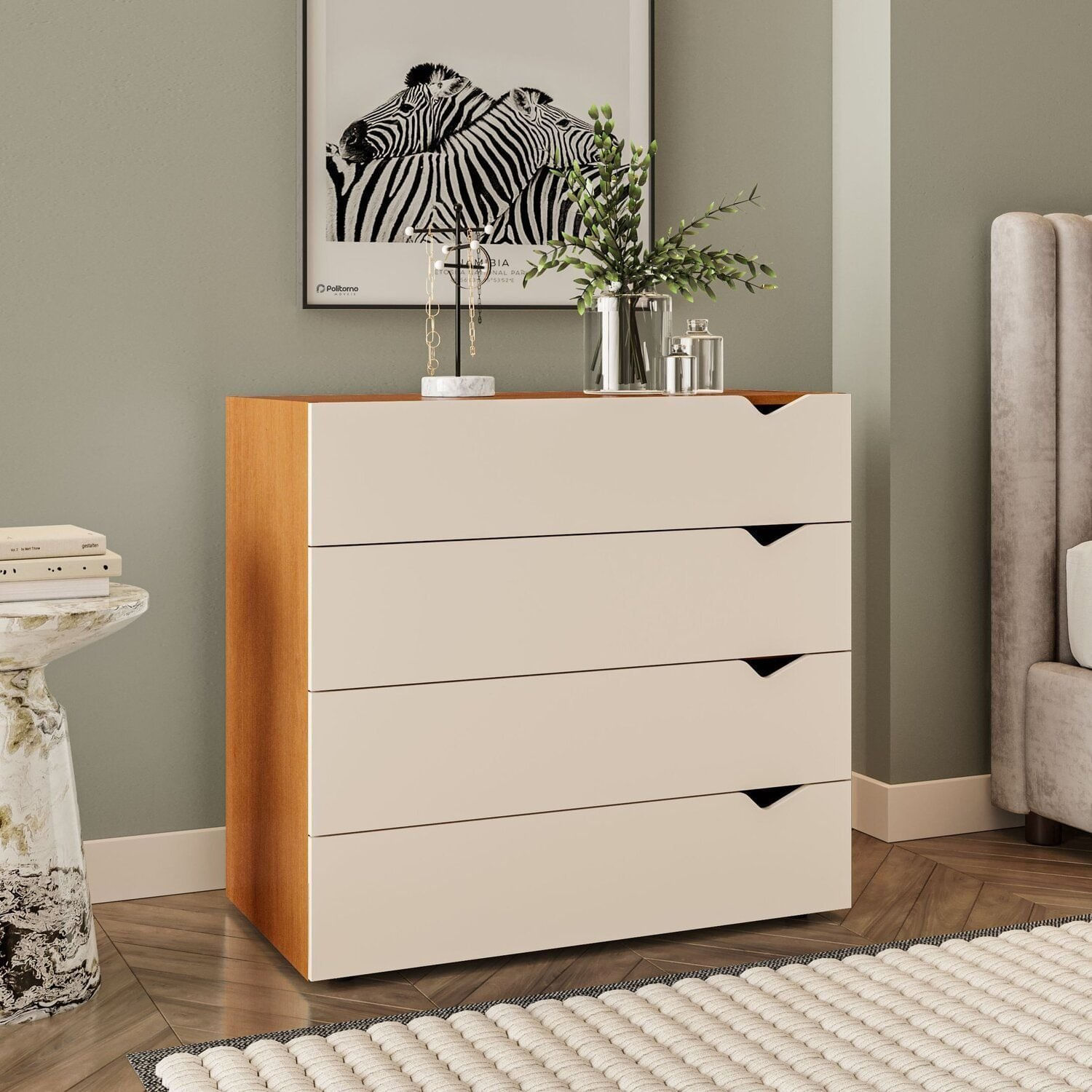 Cômoda 4 Gavetas 83,8cm X 90cm Porto Freijó/creme