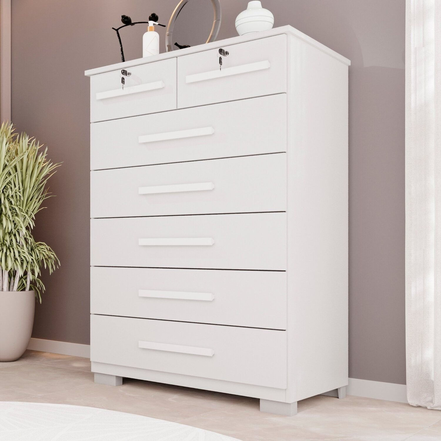 Cômoda Para Quarto 7 Gavetas Topázio Expresso Móveis Branco