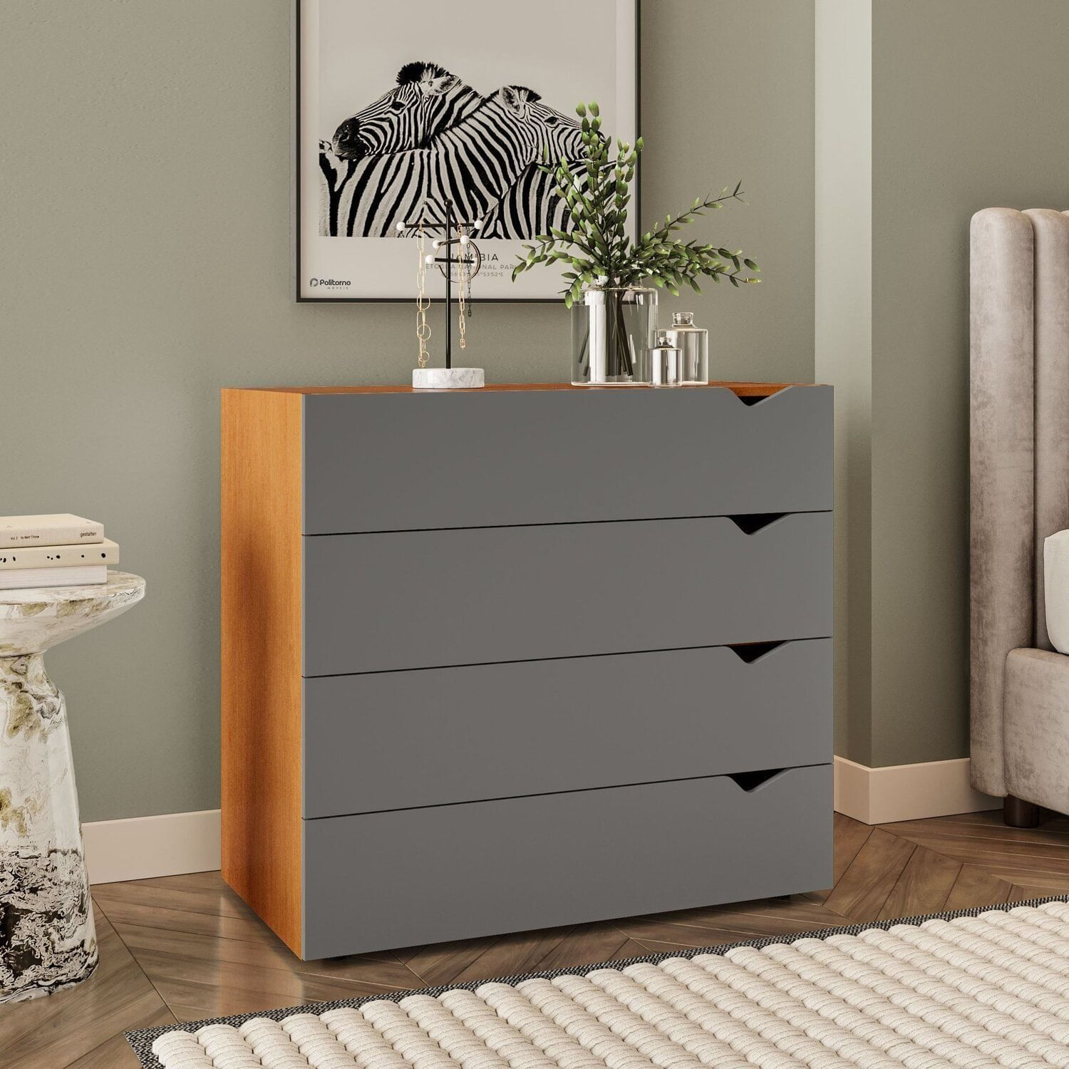 Cômoda 4 Gavetas 83,8cm X 90cm Porto Freijó/cinza