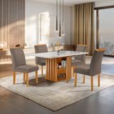 Conjunto Mesa Elis 120cm X 90cm Com 4 Cadeiras Luisa Tampo Slim Plus Com Vidro Cinamomo/off White/bege Escuro