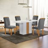 Conjunto Mesa Celeste 120cmx90cm Com 4 Cadeiras Celeste Tampo Smart Plus Com Vidro Off White/cinamomo/cinza
