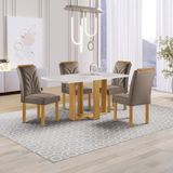 Conjunto Mesa Isadora 120cmx90cm Com 4 Cadeiras Carolina Tampo Smart Plus Com Vidro Cinamomo/off White/bege Escuro