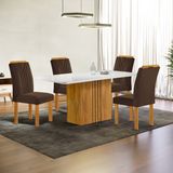 Conjunto Mesa Celeste 120cm X 90cm Com 4 Cadeiras Celeste Tampo Smart Plus Com Vidro Cinamomo/off White/marrom