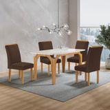 Conjunto Mesa Melina 120cmx90cm Com 4 Cadeiras Luisa Tampo Smart Plus Com Vidro Cinamomo/off White/marrom