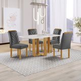 Conjunto Mesa Isadora 120cmx90cm Com 4 Cadeiras Carolina Tampo Smart Plus Com Vidro Cinamomo/off White/cinza