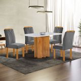 Conjunto Mesa Lorena 120cmx80cm Com 4 Cadeiras Celeste Tampo Londres Com Vidro Cinamomo/off White/cinza