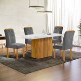 Conjunto Mesa Celeste 120cm X 90cm Com 4 Cadeiras Celeste Tampo Smart Plus Com Vidro Cinamomo/off White/cinza