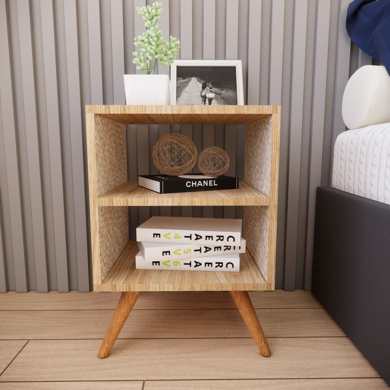 Mesa De Cabeceira Com Pés Mesinha Madeira Quarto Nicho Marrom