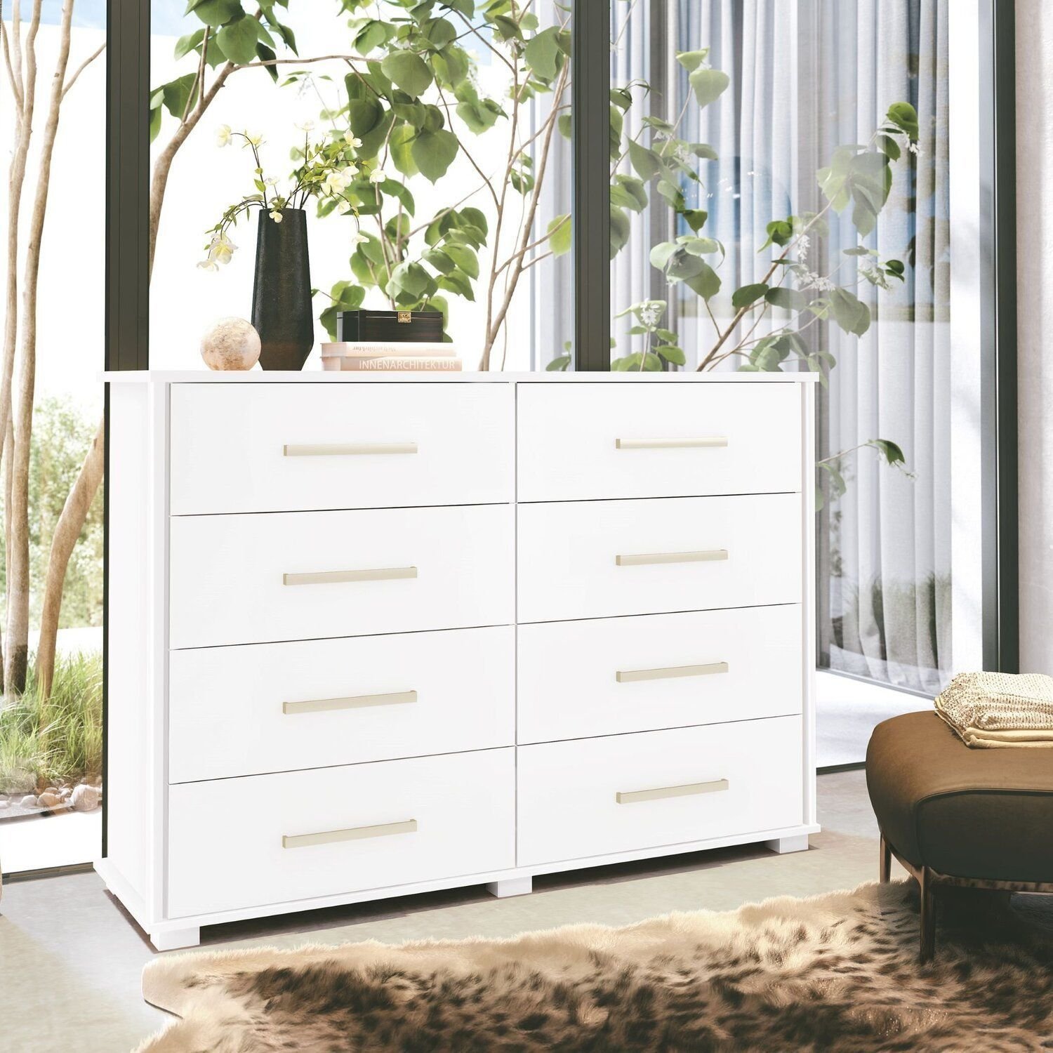 Cômoda 8 Gavetas 100% Mdf Lis Branco