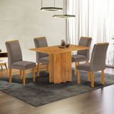 Conjunto Mesa Lorena 120cmx80cm Com 4 Cadeiras Luisa Tampo Londres Cinamomo Sem Vidro Cinamomo/off White/bege Escuro