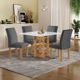 Conjunto Mesa Carolina 90cm X 90cm Com 4 Cadeiras Espanha Tampo Dakota Plus Com Vidro Cinamomo/off White/cinza