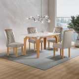 Conjunto Mesa Melina 120cmx90cm Com 4 Cadeiras Carolina Tampo Smart Plus Com Vidro Cinamomo/off White/bege Claro