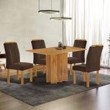 Conjunto Mesa Lorena 120cmx80cm Com 4 Cadeiras Celeste Tampo Londres Sem Vidro Cinamomo/marrom