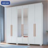 Guarda-roupa 6 Portas 3 Gavetas Com Espelho Safira Branco Line