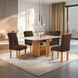 Conjunto Mesa Elis 120cm X 90cm Com 4 Cadeiras Carolina Tampo Slim Plus Com Vidro Cinamomo/off White/marrom