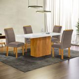 Conjunto Mesa Celeste 120cmx90cm Com 4 Cadeiras Luisa Tampo Smart Plus Com Vidro Cinamomo/off White/bege Escuro