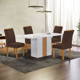 Conjunto Mesa Celeste 120cmx90cm Com 4 Cadeiras Luisa Tampo Smart Plus Com Vidro Off White/cinamomo/marrom