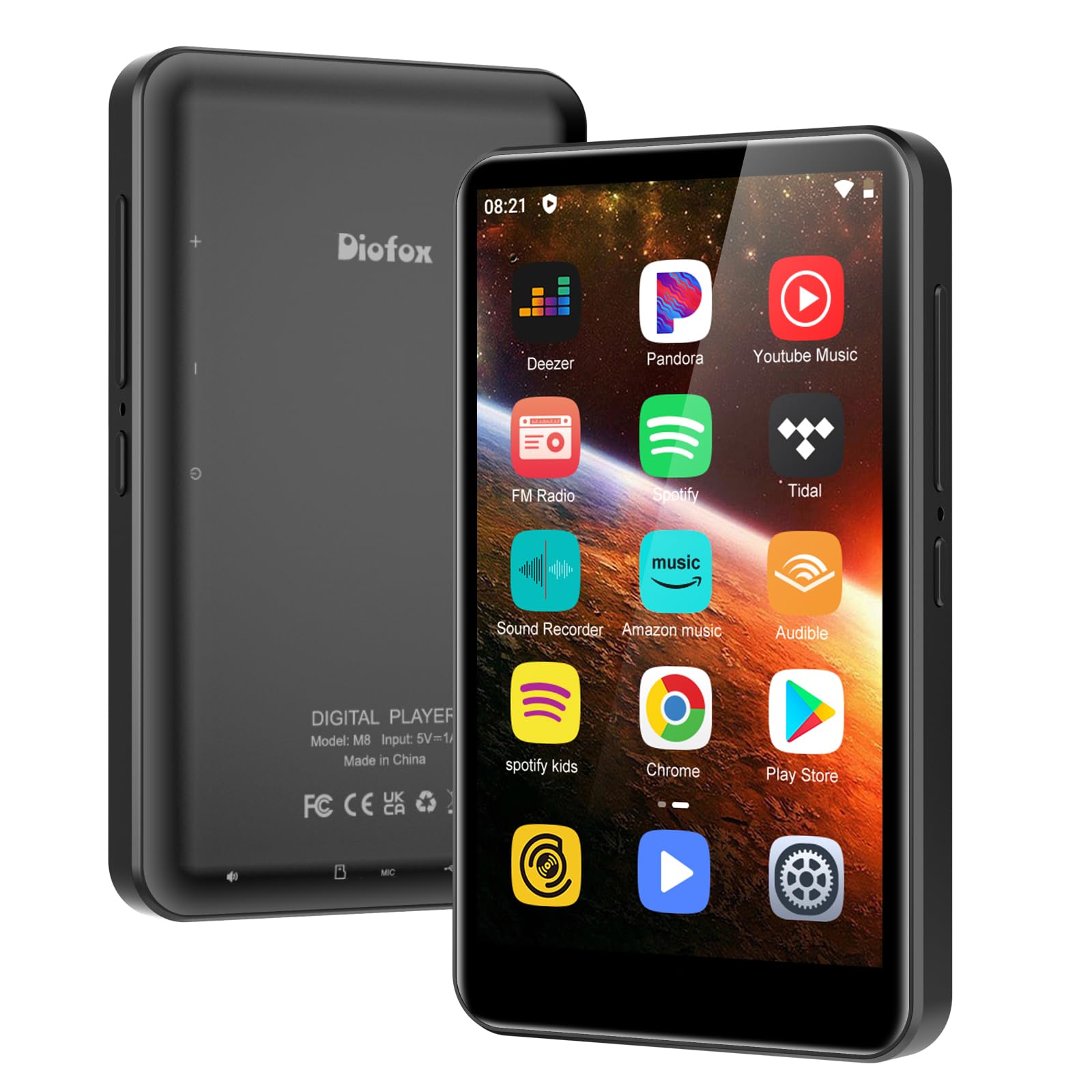 Leitor Mp3 Diofox M8 80gb Com Bluetooth E Wifi, Toque De 4 Polegadas