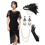 Vestido Flapper Sweetv 1920s Great Gatsby Fringe Preto Xxl Wom