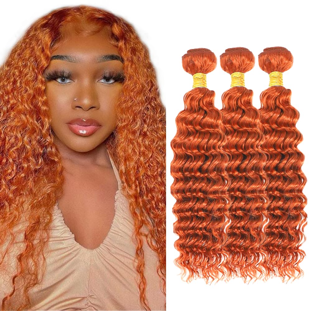 Pacotes De Cabelo Ladrxadr Ginger Deep Wave 3 Pacotes 40-50cm