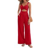 Macacões Agerway Dressy Summer Com Decote Em V Twist Red Para Mulheres