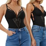 Macacão Popilush Lace Com Decote Em V Tummy Control Shapewear Black M