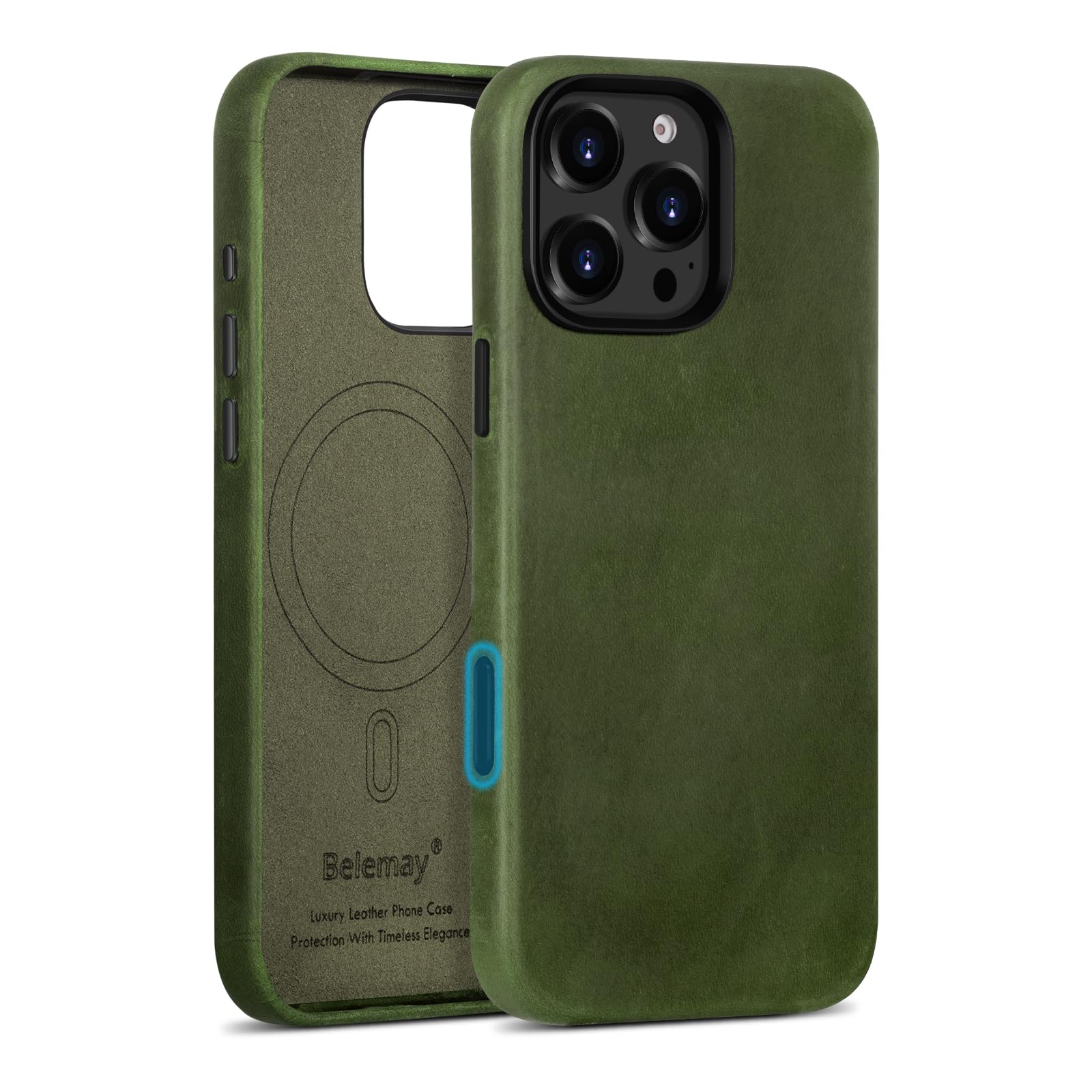 Capa De Couro Belemay Para Iphone 16 Pro Com Magsafe Pine Green