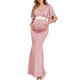 Vestido Maxi De Maternidade Aiswi Maxi Com Faixa De Flores Rosa Empoeirado