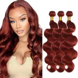 #33 Brazilian Virgin Body Wave Hair, Vermelho Cobre, 3 Pacotes De 50-60 Cm