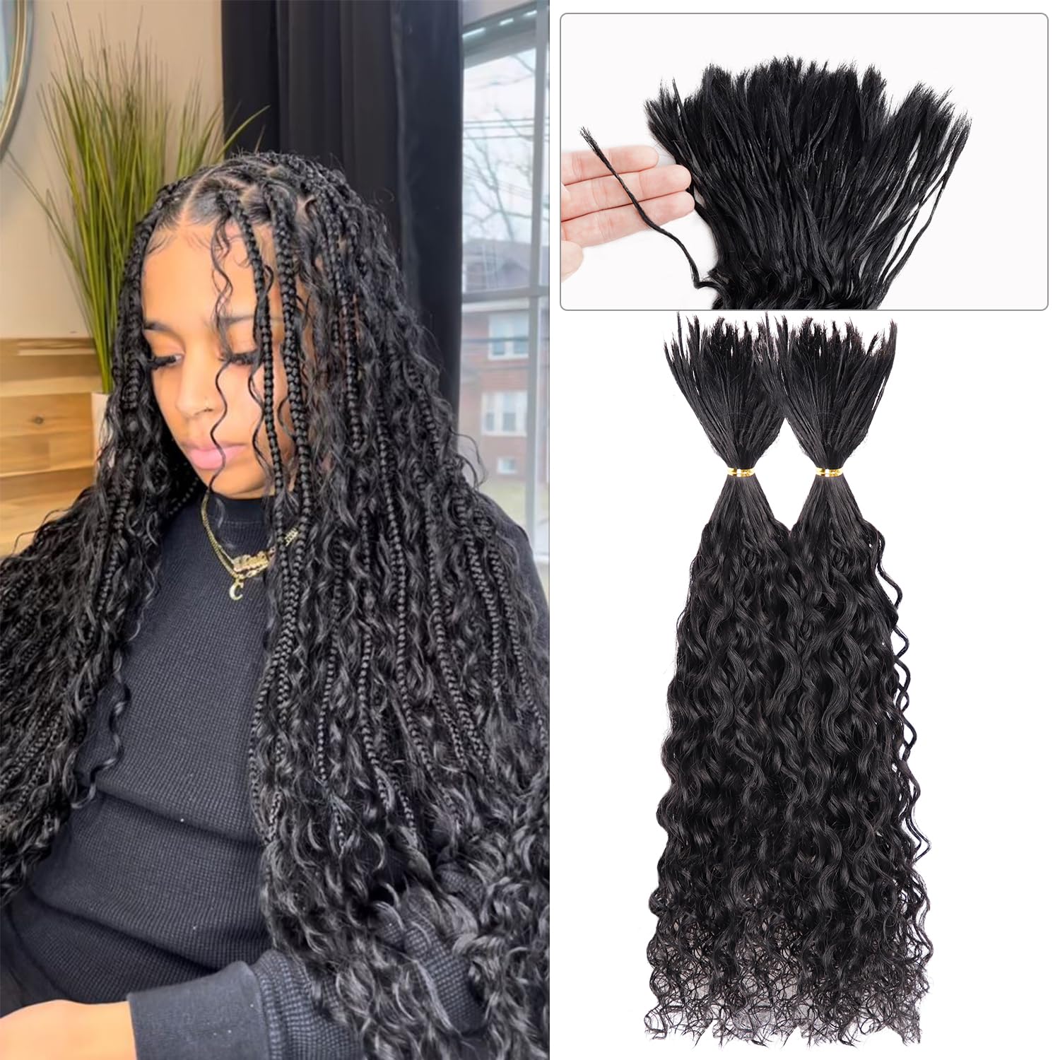 Trança Humana Pré-dividida Hair Water Deep Wave Bulk 24" 160 Fios