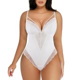 Macacão Popilush Lace Com Decote Em V Tummy Control Shapewear Branco M