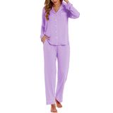 Conjunto De Pijamas Feminino Lubot De Bambu, Viscose, Roxo, Ponto Xl