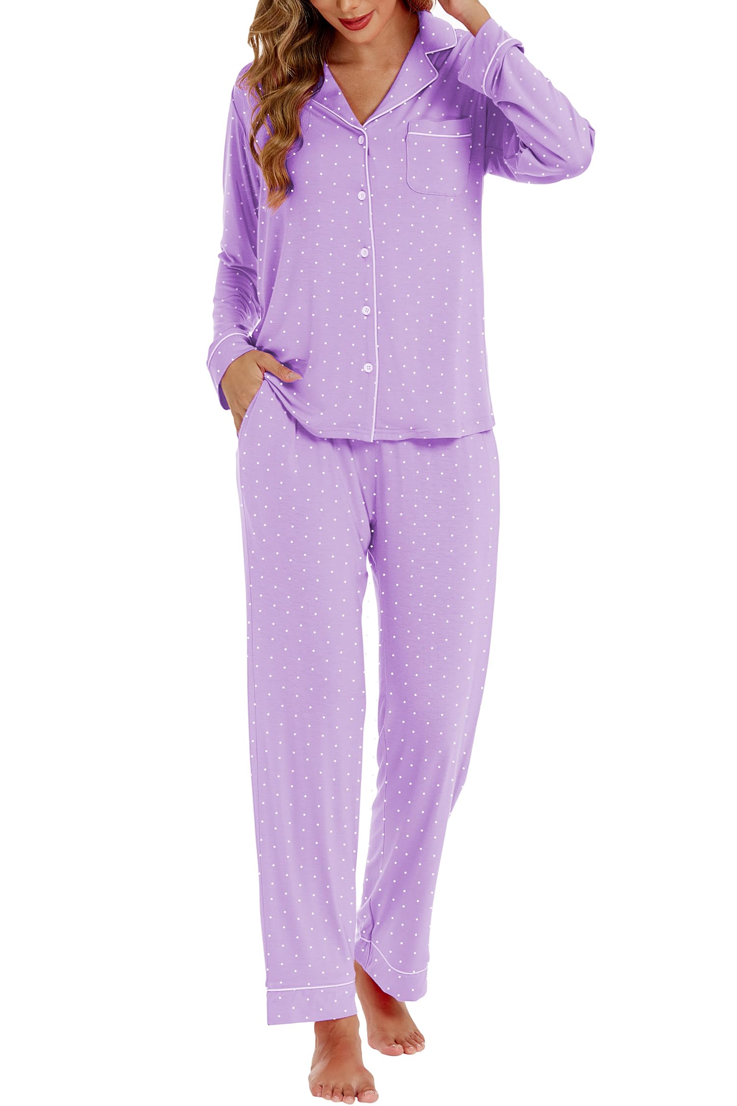 Conjunto De Pijamas Feminino Lubot De Bambu, Viscose, Roxo, Ponto Xl