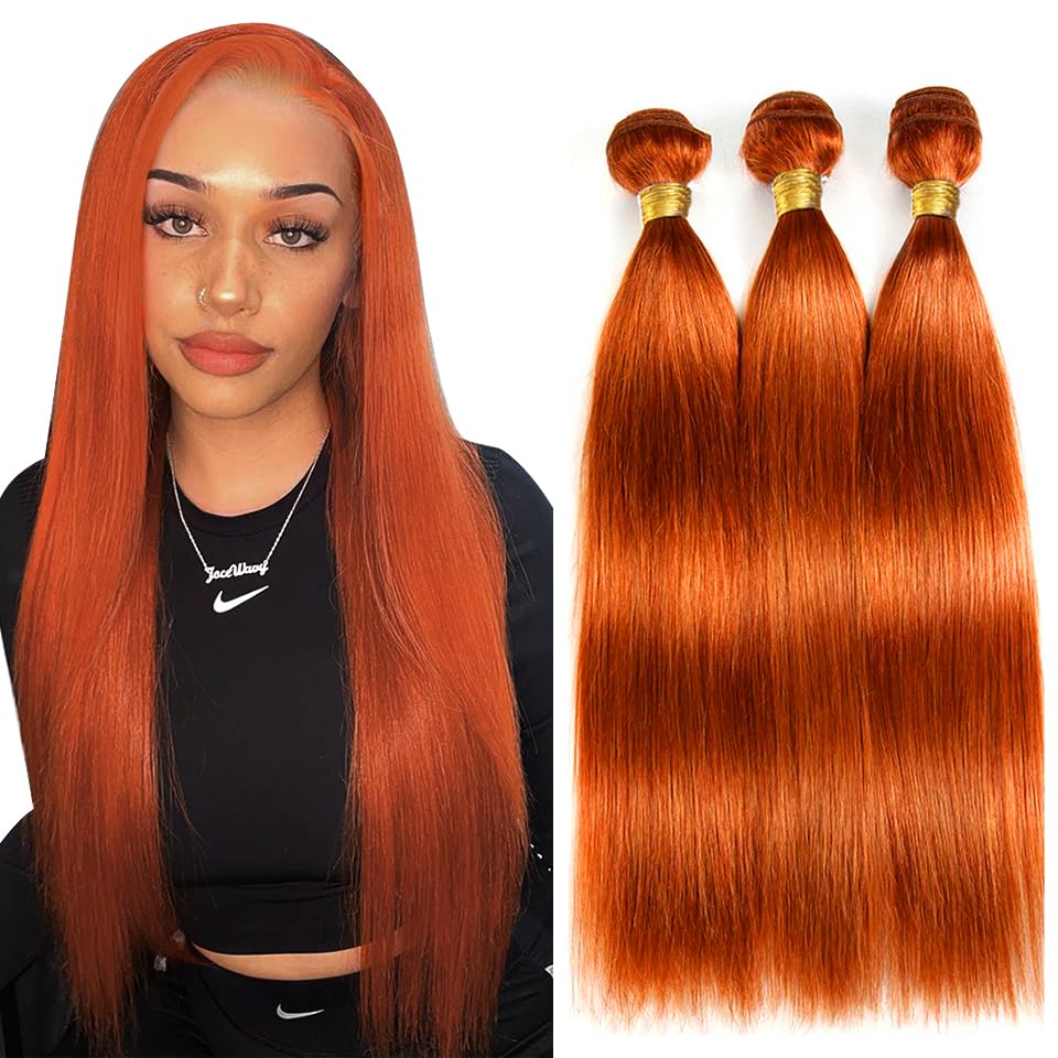 Pacotes De Cabelo Wuvusnm Ginger Orange Straight 26 Polegadas X3