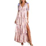 Vestido Maxi Feminino Wenrine, Floral De Verão, Decote Em V, Fenda Alta