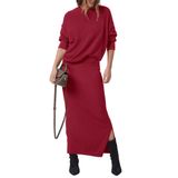 Outfit: Suéter Feminino E Saia Maxi Prettygarden, Vinho Tinto