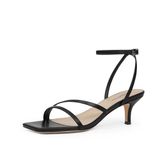 Sandálias Modatope Square Open Toe Kitten Heels Black Women