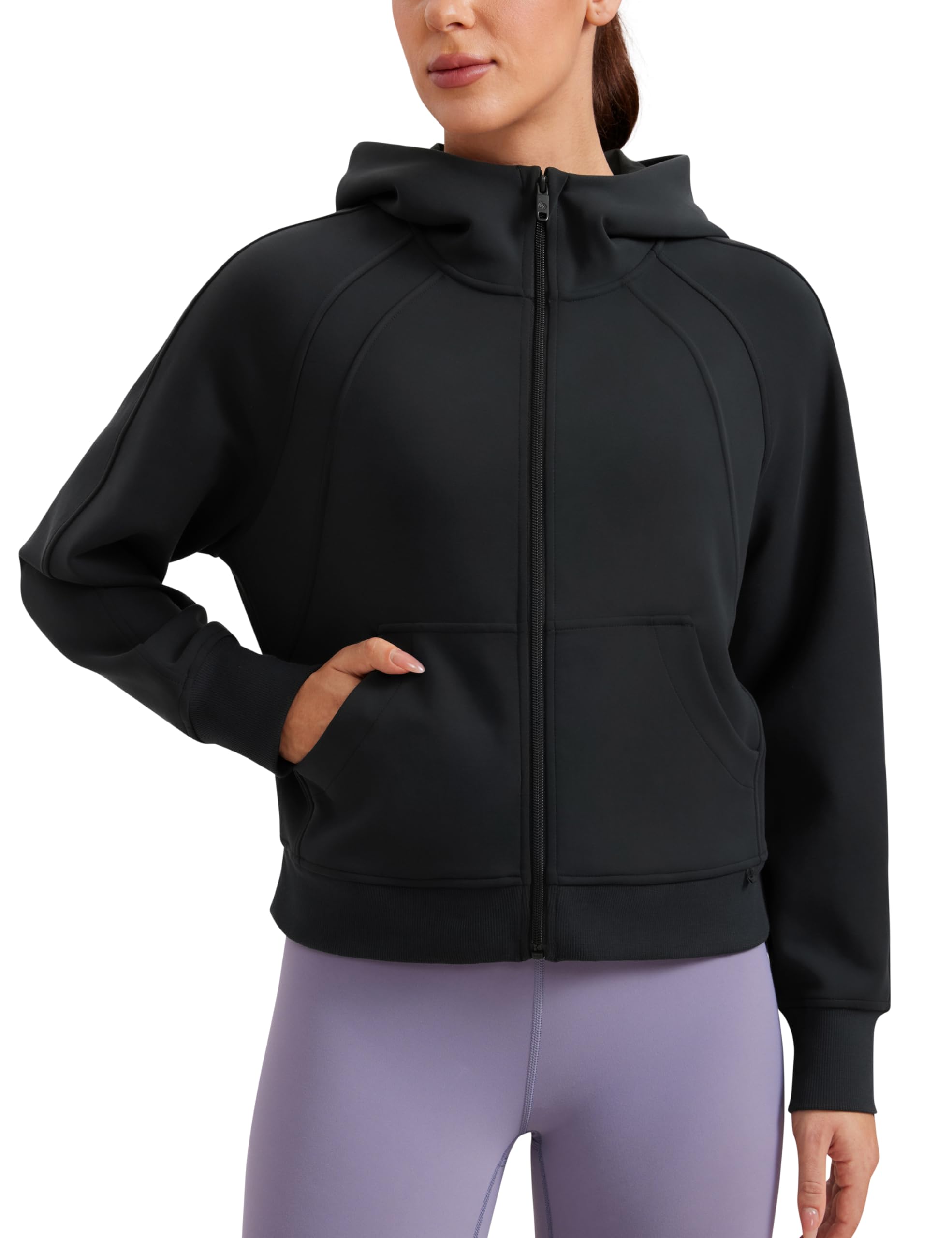 Moletom Com Capuz Crz Yoga Softaura Com Zíper Completo Para Mulheres, Preto E Pequeno