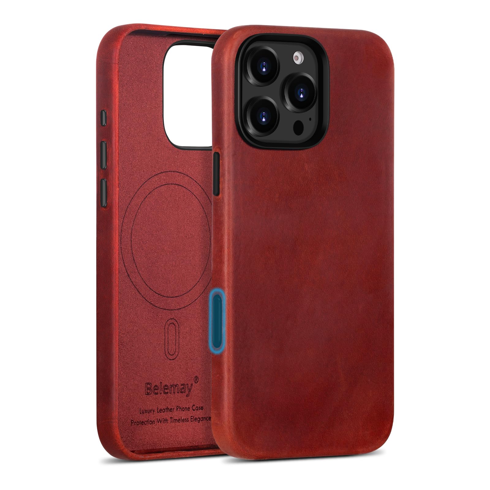 Capa De Couro Belemay Para Iphone 16 Pro Max Com Magsafe Red