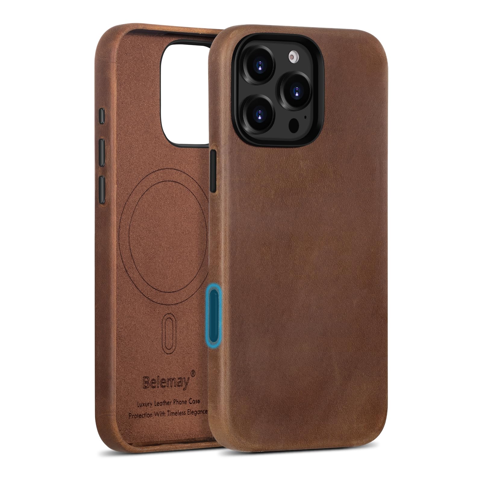 Capa De Couro Belemay Para Iphone 16 Pro Max Com Magsafe Brown