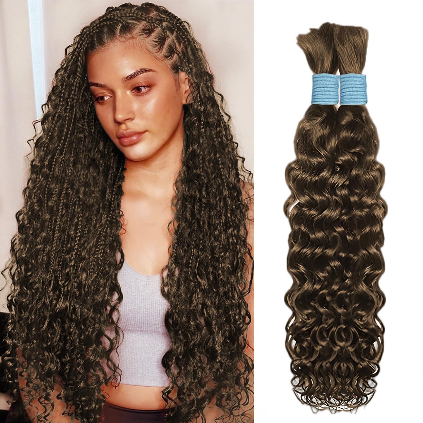 Human Braiding Hair Tuseha Water Wave 26 Polegadas, 2 Pacotes De 200 G