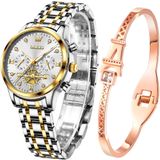 Relógio Olevs Feminino Em Ouro Rosa Com Conjunto De Pulseiras À Prova D&#39;água