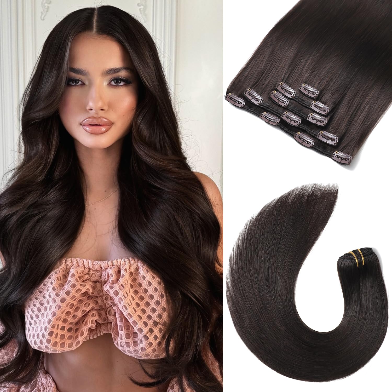 Clipe De Cabelo Em Extensões Craineld Dark Brown 18 Polegadas 80 G 5 Unidades
