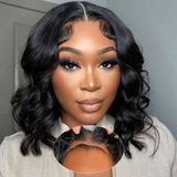 Peruca Amuopz Glueless Human Hair Bob 30 Cm Com Renda Hd 200% De Densidade