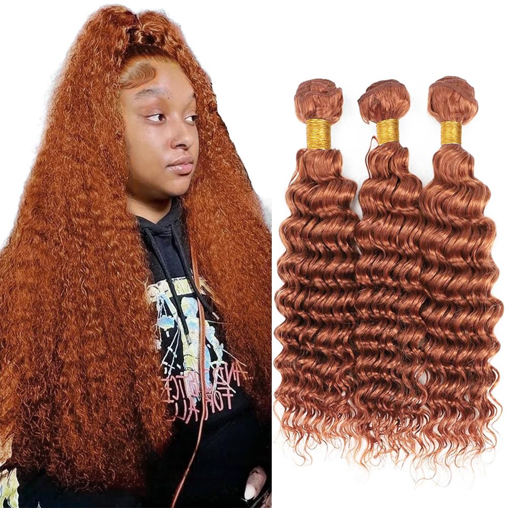 Pacotes De Cabelo Yuksoocosh Ginger Deep Wave Burnt Orange 350