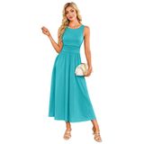 Vestido Grace Karin Summer A Line Ruched Swing Maxi Light Blue Xl