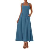 Vestido Maxi Kirundo, De Verão, Sem Mangas, Frente Única, Feminino, Cinza, Azul