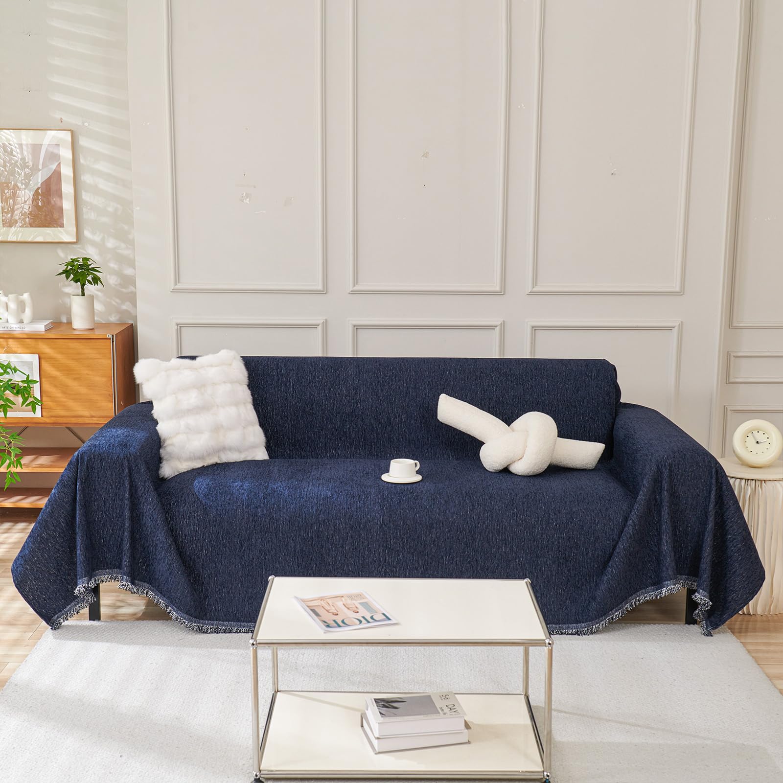 Capa De Sofá Handontime Azul Marinho Chenille 180x300cm